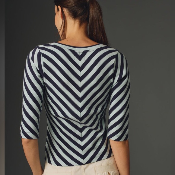 NWT Anthropologie Maeve Front-Zip Scoop-Neck Top Blue Striped Women’s Size Small - Picture 2 of 13